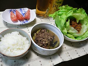 ナスとひき肉と肉納豆